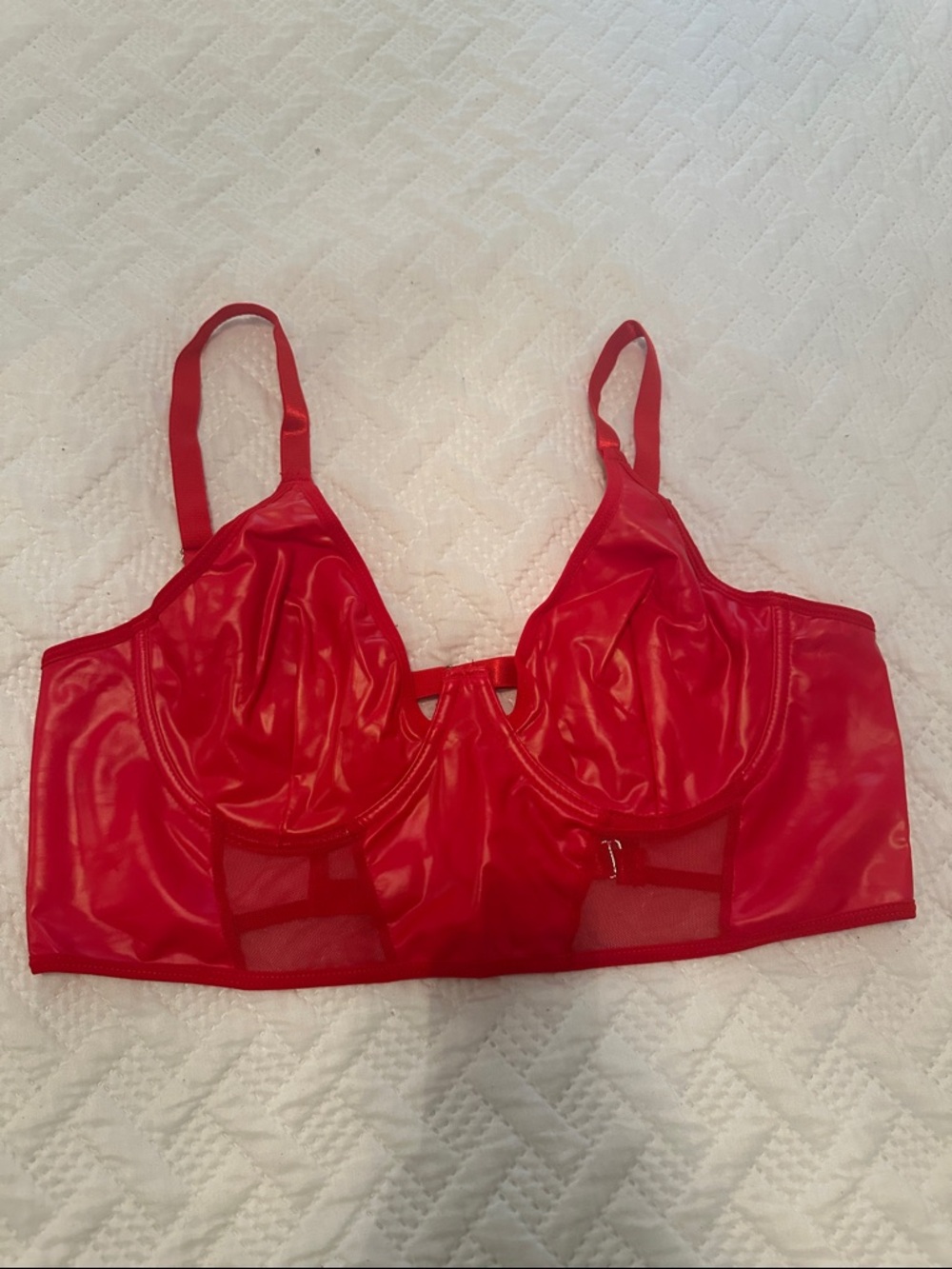 Red faux leather Longline Bra - Women Intimates